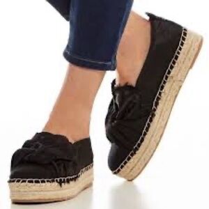 Black Knot Espadrille Platform Slip-On Shoes